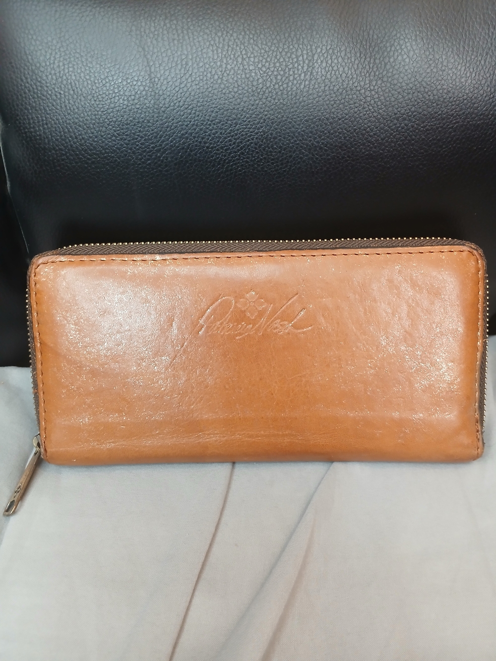Patricia Nash Tan Leather Zip Wallet